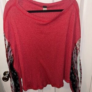 Free People Red and Black Patterned Top